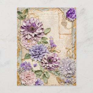 Paarse chrysanten elegante shabby chic feestdagenkaart