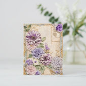 Paarse chrysanten elegante shabby chic feestdagenkaart (Staand voorkant)