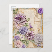 Paarse chrysanten elegante shabby chic feestdagenkaart (Voorkant / Achterkant)