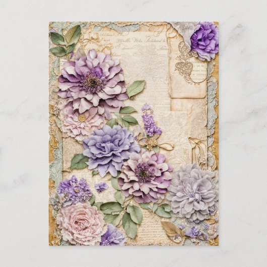 Paarse chrysanten elegante shabby chic feestdagenkaart (Voorkant)