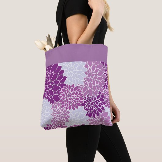 Paarse chrysantenpatroon tote bag (Dichtbij)