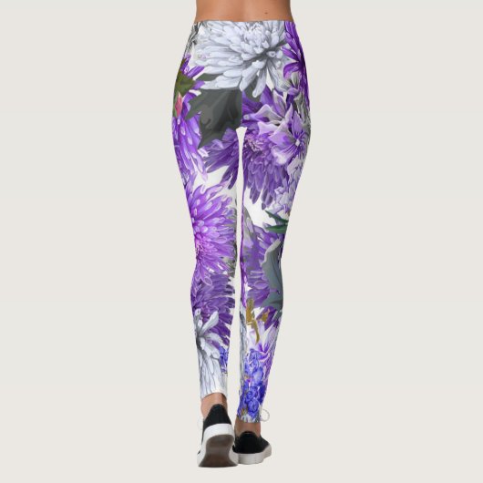 Paarse Chrysanthema Leggings (Achterkant)