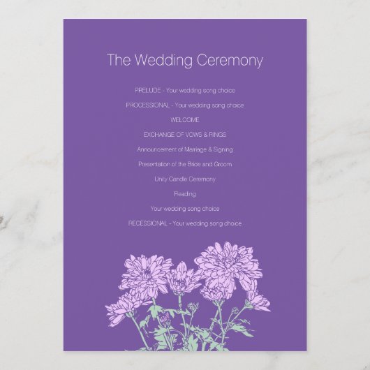 Paarse chrysanthemum-rackkaart programmakaart (Achterkant)