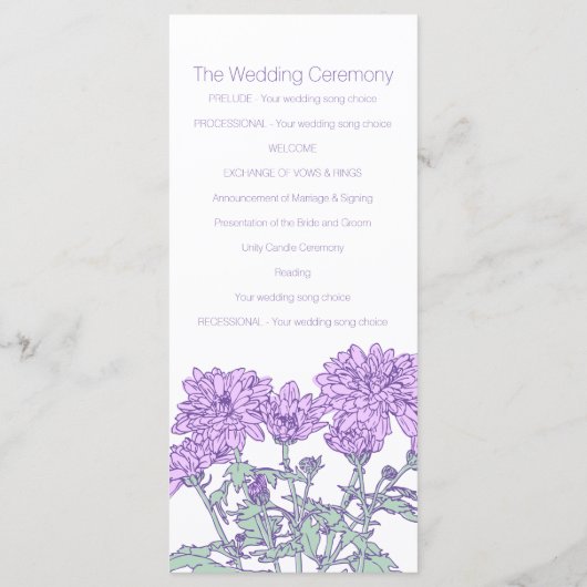 Paarse chrysanthemum-rackkaart programmakaart (Achterkant)