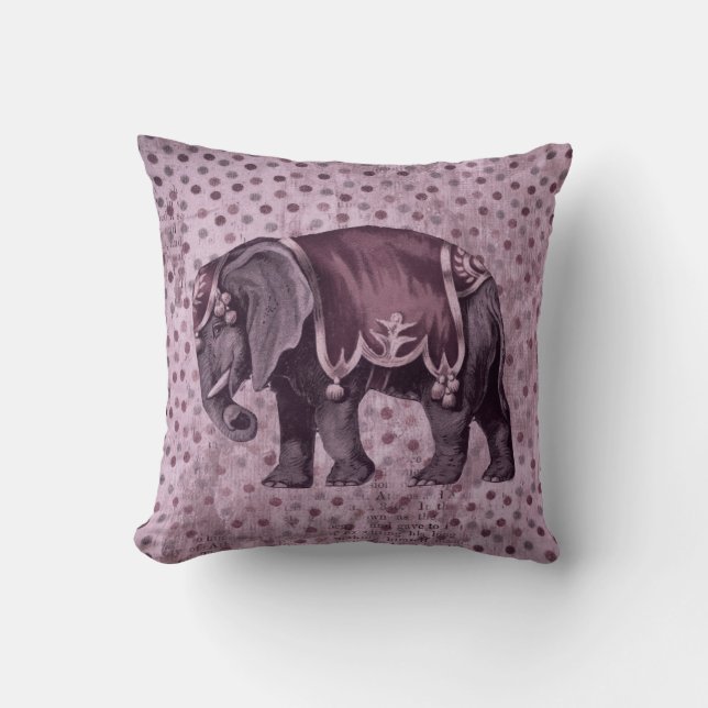 Paarse  Circus Elephant op Polka Dots Kussen (Voorkant)