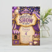 Paarse Circus Feest Kaart (Staand voorkant)