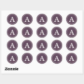 Paarse Cirkel Frame Monogram Ronde Sticker (Vel)