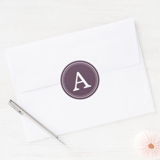 Paarse Cirkel Frame Monogram Ronde Sticker (Envelop)