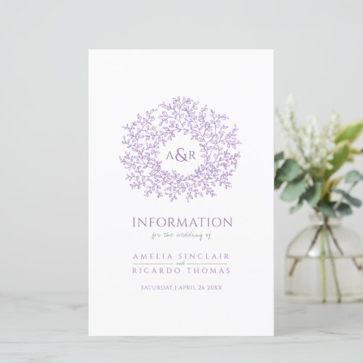 Paarse cirkel met informatie over de bruiloft (Staand voorkant)
