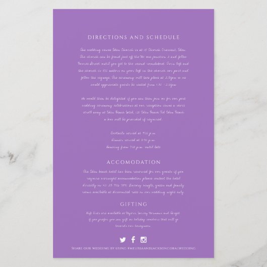 Paarse cirkel met informatie over de bruiloft (Achterkant)