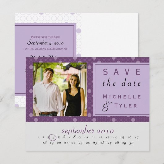 Paarse cirkel Save the Date Kaart (Voorkant / Achterkant)