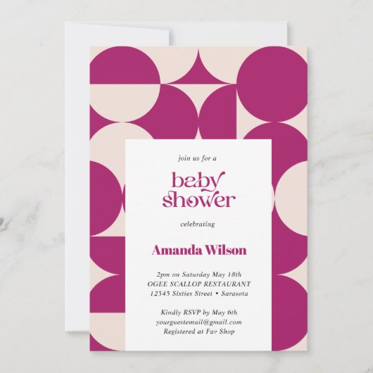 Paarse cirkel scallop midden eeuw Baby shower Kaart (Voorkant)