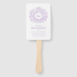 Paarse cirkel van bladeren monogram bruiloft progr handwaaier