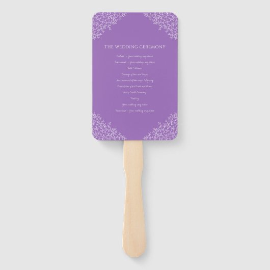 Paarse cirkel van bladeren monogram bruiloft progr handwaaier (Achterkant)