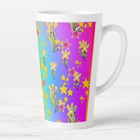 Paarse Cirkel Van Bloemstukken Latte Mok (Rechts)