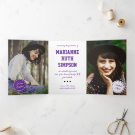 Paarse cirkels 5-Foto Afstuderen Drieluik Uitnodiging