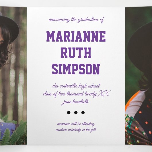 Paarse cirkels 5-Foto Afstuderen Drieluik Uitnodiging (Binnenkant midden)