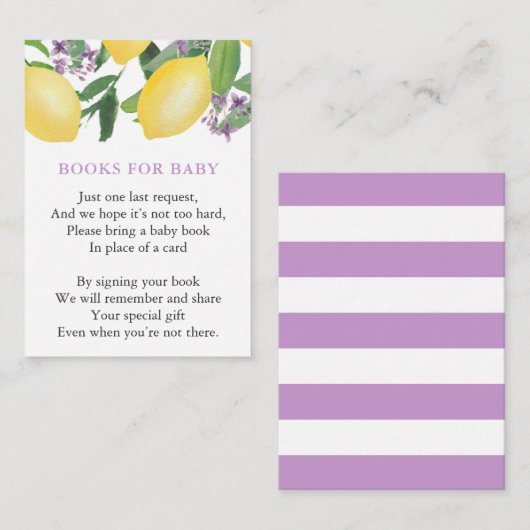Paarse citroenen Baby Meisje Breng een boek Baby S Informatiekaartje (Voorkant / Achterkant)