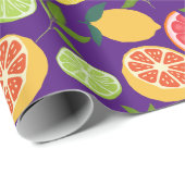 Paarse citrusvrucht citroen Sinaasappel tangerine  Cadeaupapier (Rol Hoek)