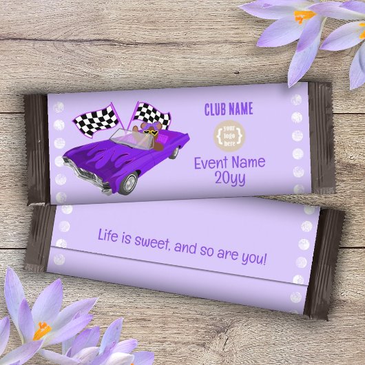 Paarse Classic Car, Teddy Bear Snoep Bar Wrapper Flyer