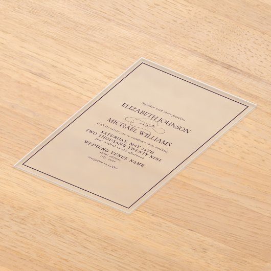 Paarse Classic Script Wedding Acryl Uitnodigingen (Laagn)