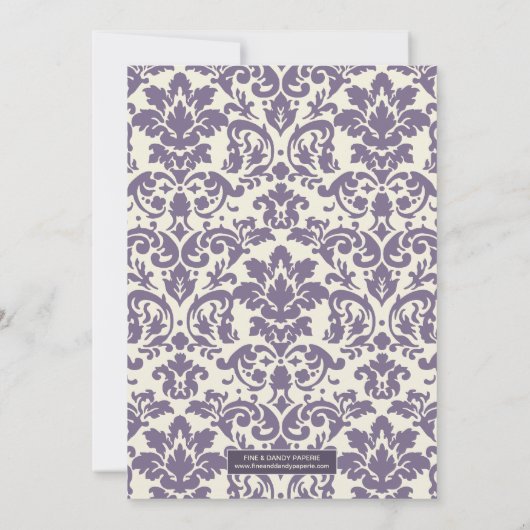 PAARSE CLASSY DAMASK | AFBEELDINGSINVITATIE KAART (Achterkant)