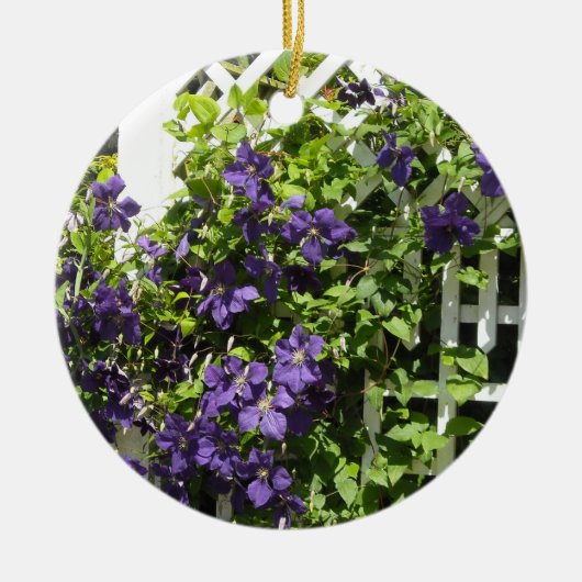 Paarse Clematis aan een Tralie Keramisch Ornament (Voorkant)