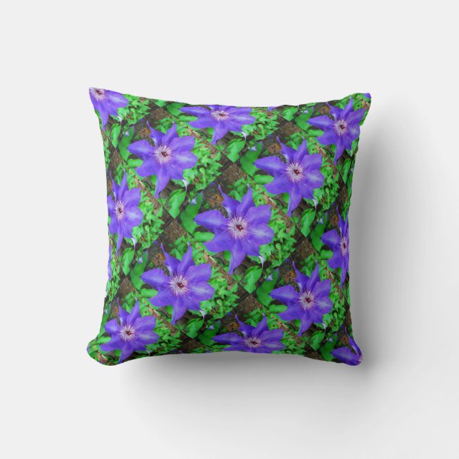 Paarse Clematis Bloem Kussen (Voorkant)