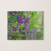 Paarse "clematis"-bloemen op houten hek legpuzzel (Horizontaal)