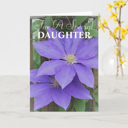 Paarse Clematis Dochter Moederdag Bloemen Kaart (Gele Bloem)