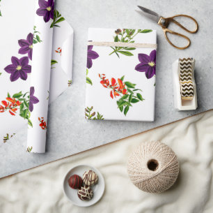 Paarse Clematis en Wilde Bloem Bloemen Cadeaupapier