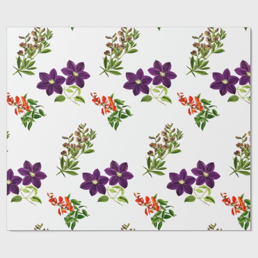 Paarse Clematis en Wildflower Floral Cadeaupapier (Vlak)