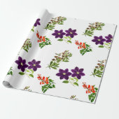 Paarse Clematis en Wildflower Floral Cadeaupapier (Uitgerold)