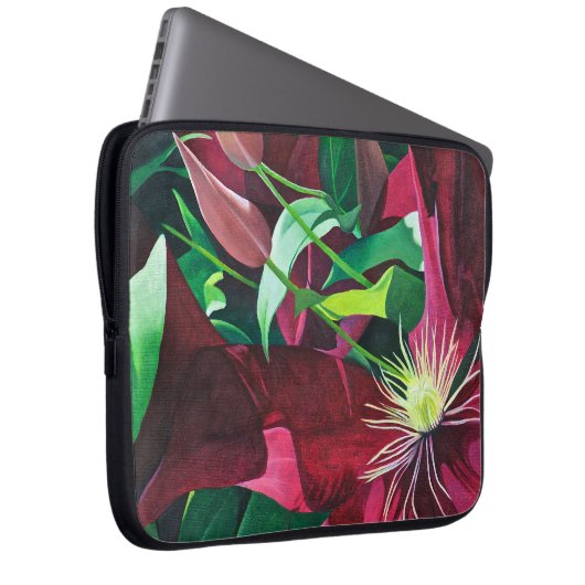 Paarse Clematis Floral Laptop Sleeve (Voorkant Rechts)