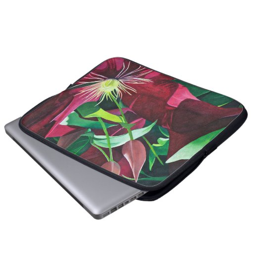 Paarse Clematis Floral Laptop Sleeve (Voorkant onderkant)