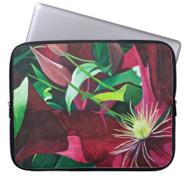 Paarse Clematis Floral Laptop Sleeve