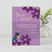  Paarse "Clematis Floral Summer Hummingbird" Kaart (Staand voorkant)