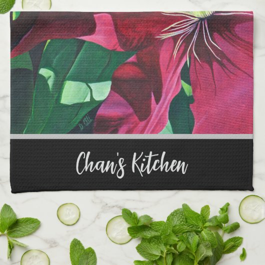 Paarse Clematis Floral Theedoek (Gevouwen)