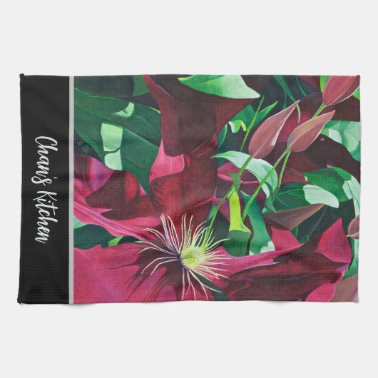 Paarse Clematis Floral Theedoek (Horizontaal)