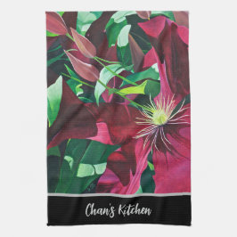 Paarse Clematis Floral Theedoek