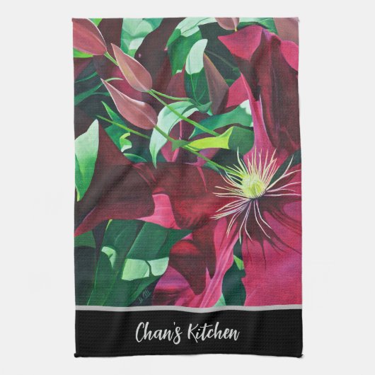 Paarse Clematis Floral Theedoek (Verticaal)