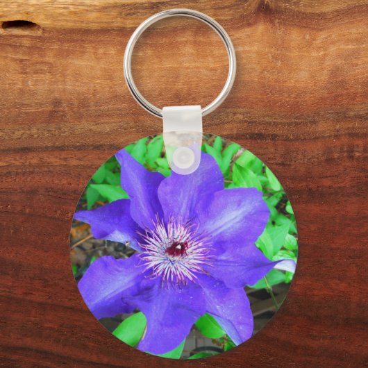 Paarse Clematis Flower Sleutelhanger (Voorkant)