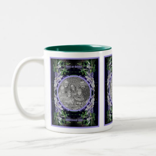 Paarse clematis op hek Lijst Voeg je foto toe Tweekleurige Koffiemok (Links)