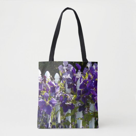 Paarse Clematis op witte flora Tote Bag (Voorkant)