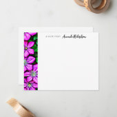 Paarse Clematis Painterly Flat Note Card Notitiekaartje (Voorkant / Achterkant in situ)