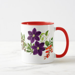 Paarse Clematis Red Flower and Greenery Coffee Mok