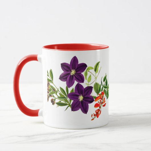 Paarse Clematis Red Flower and Greenery Coffee Mok (Links)