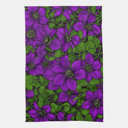 Paarse Clematis Theedoek (Verticaal)