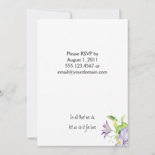 Paarse Clematis Uitnodiging Bruiloftsfeest (Achterkant)