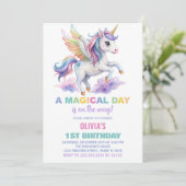 Paarse Cloud Eenhoorn Verjaardagsuitnodigingen Kaart (Staand voorkant)